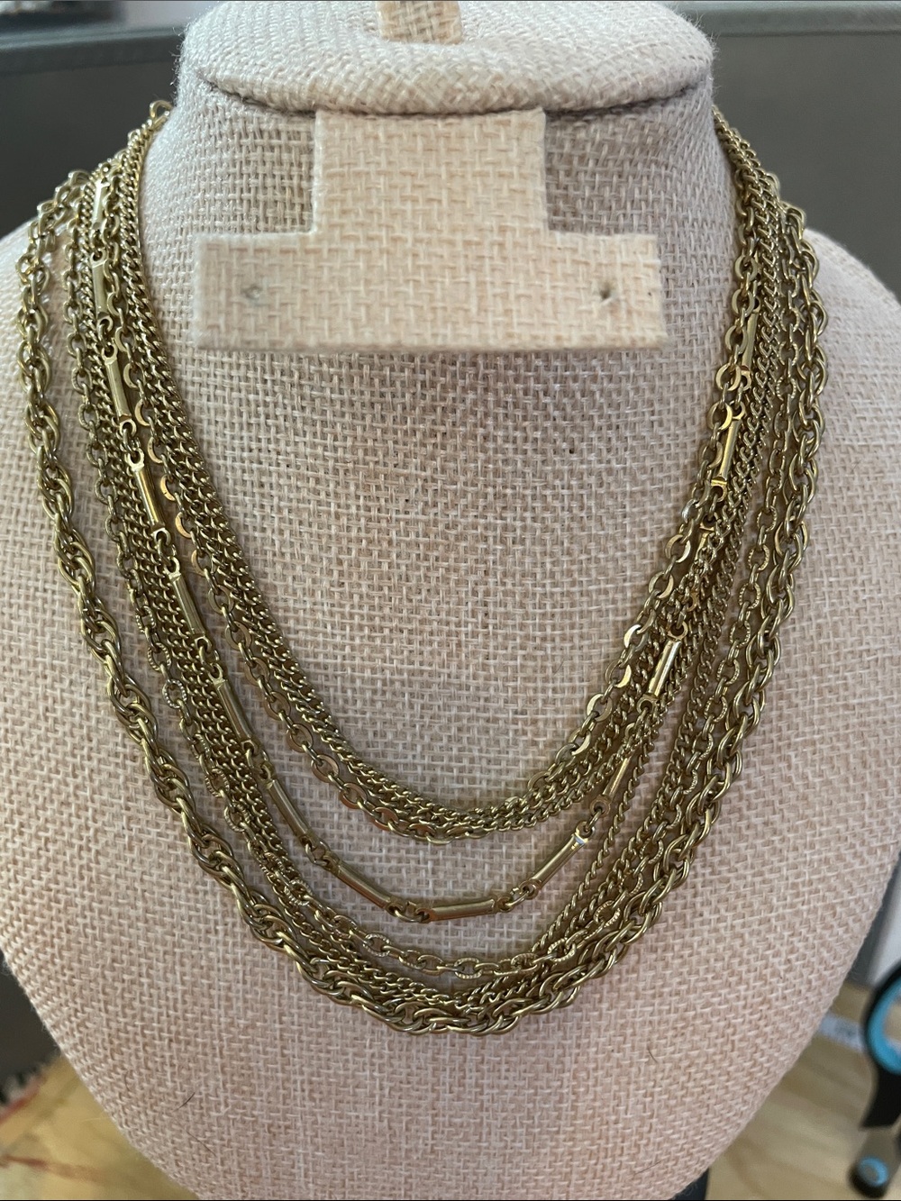 Layered Gold-Tone Multi-Chain Necklace - Women Jewelry 13” L 2.5” extender